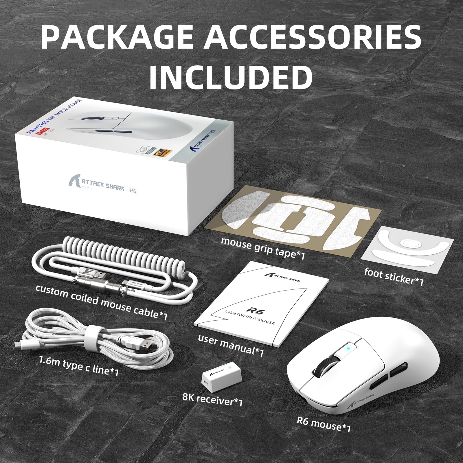 ATTACK SHARK Attack Shark R6Pro Superlight Wireless Gaming Mouse 42000 DPI Tri-Mode with Coiled Cable for Ultimate Performance - View 9 of 9