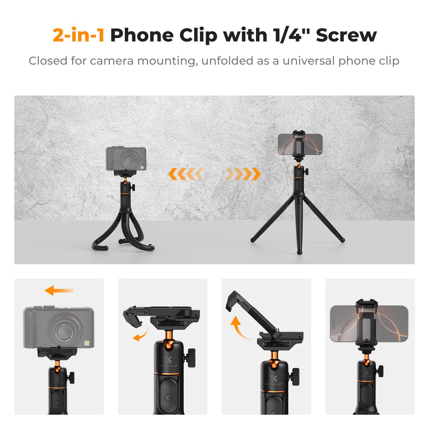 K&F CONCEPT K&F Concept Extendable Phone Tripod Flexible Tripod with Remote 3 in 1 Selfie Stick for iPhone Samsung Canon Nikon Sony Cameras - View 4 of 7