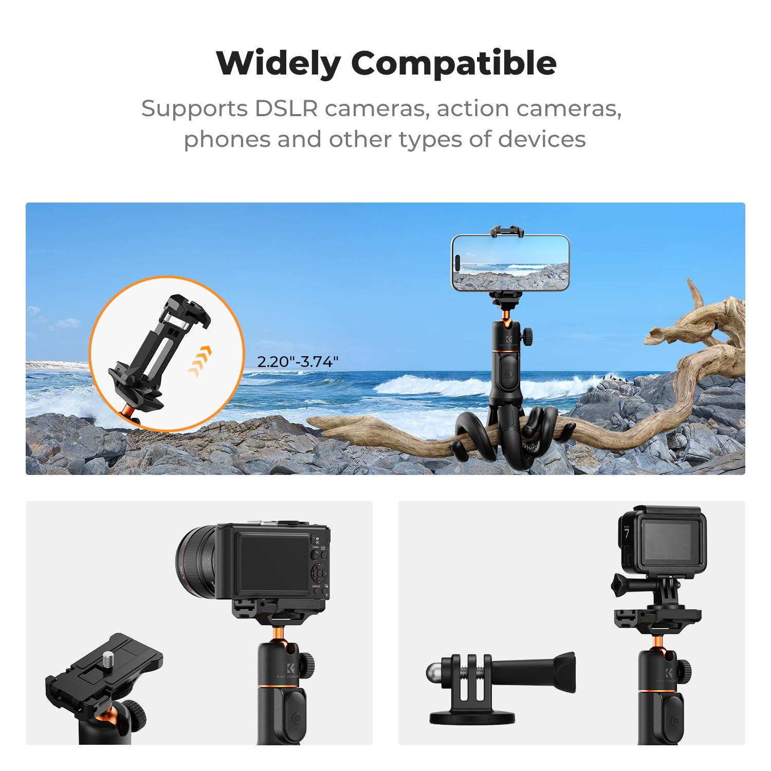K&F CONCEPT K&F Concept Extendable Phone Tripod Flexible Tripod with Remote 3 in 1 Selfie Stick for iPhone Samsung Canon Nikon Sony Cameras - View 5 of 7