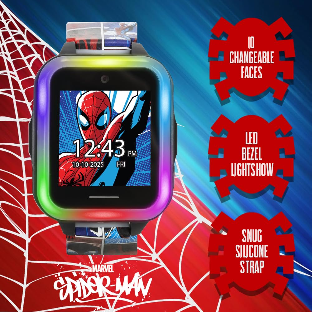 Accutime Marvel Spider-Man Kids Interactive Smartwatch Touchscreen Games Camera Timer Pedometer 10 Watch Faces Red Blue Strap LED Light-Up - View 2 of 6