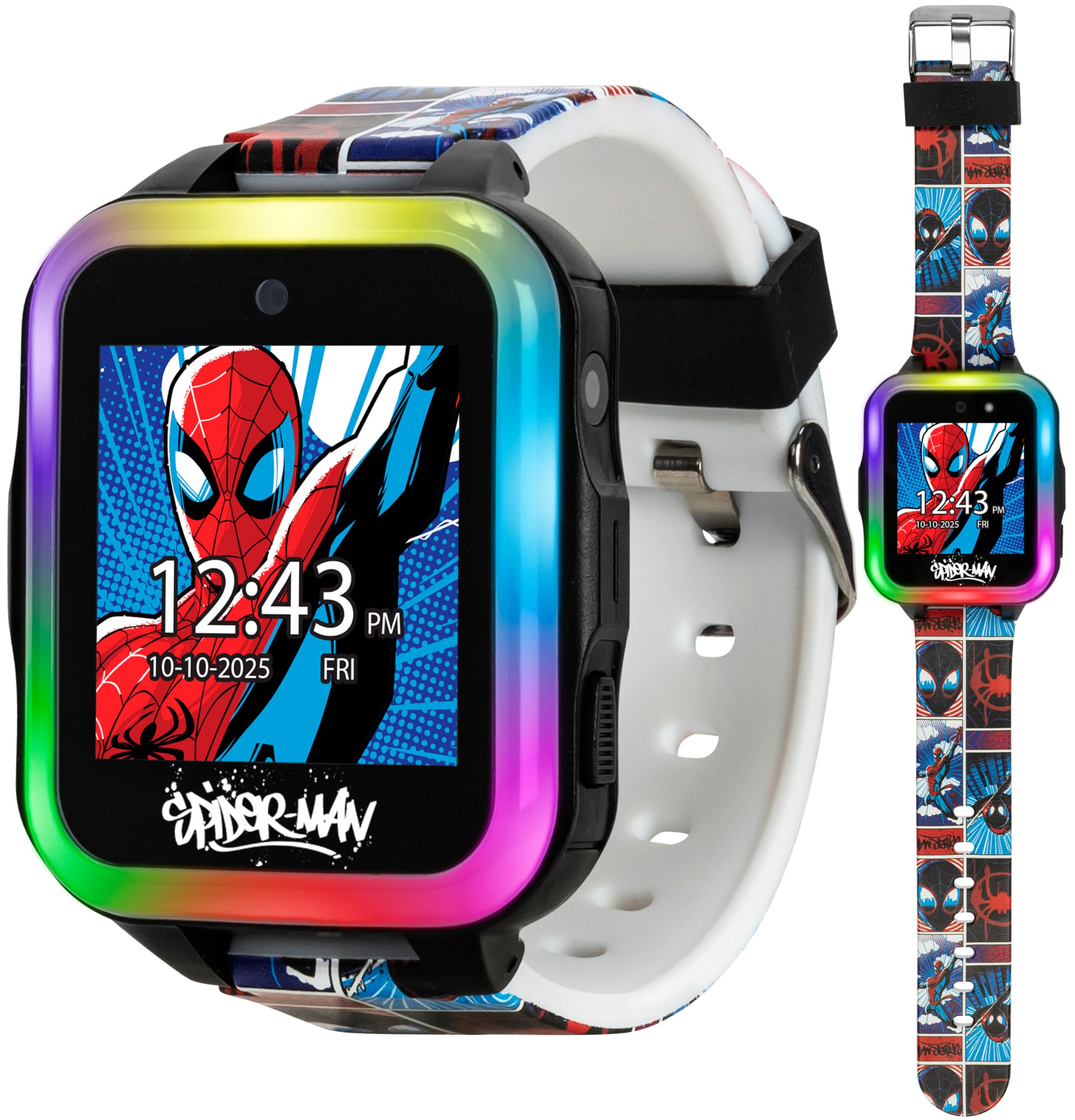 Marvel Spider-Man Kids Interactive Smartwatch Touchscreen Games Camera Timer Pedometer 10 Watch Faces Red Blue Strap LED Light-Up