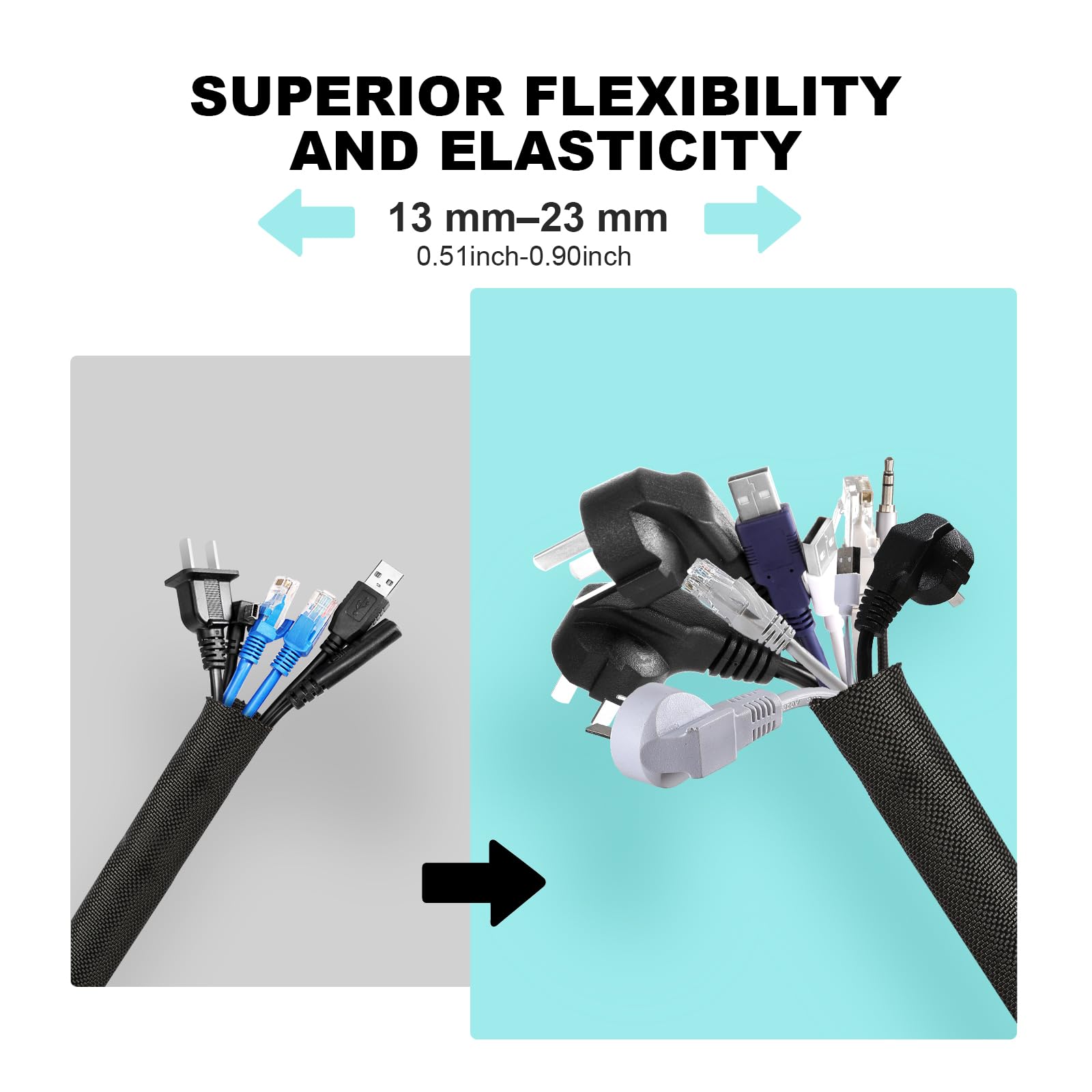 AGPTEK AGPTEK 20ft Cable Sleeve Cover for Pets Cord Protection Self-Wrapping Black 4/5 inch Dog Cat Chew Proof Management for Home Desk Automotive - View 2 of 5