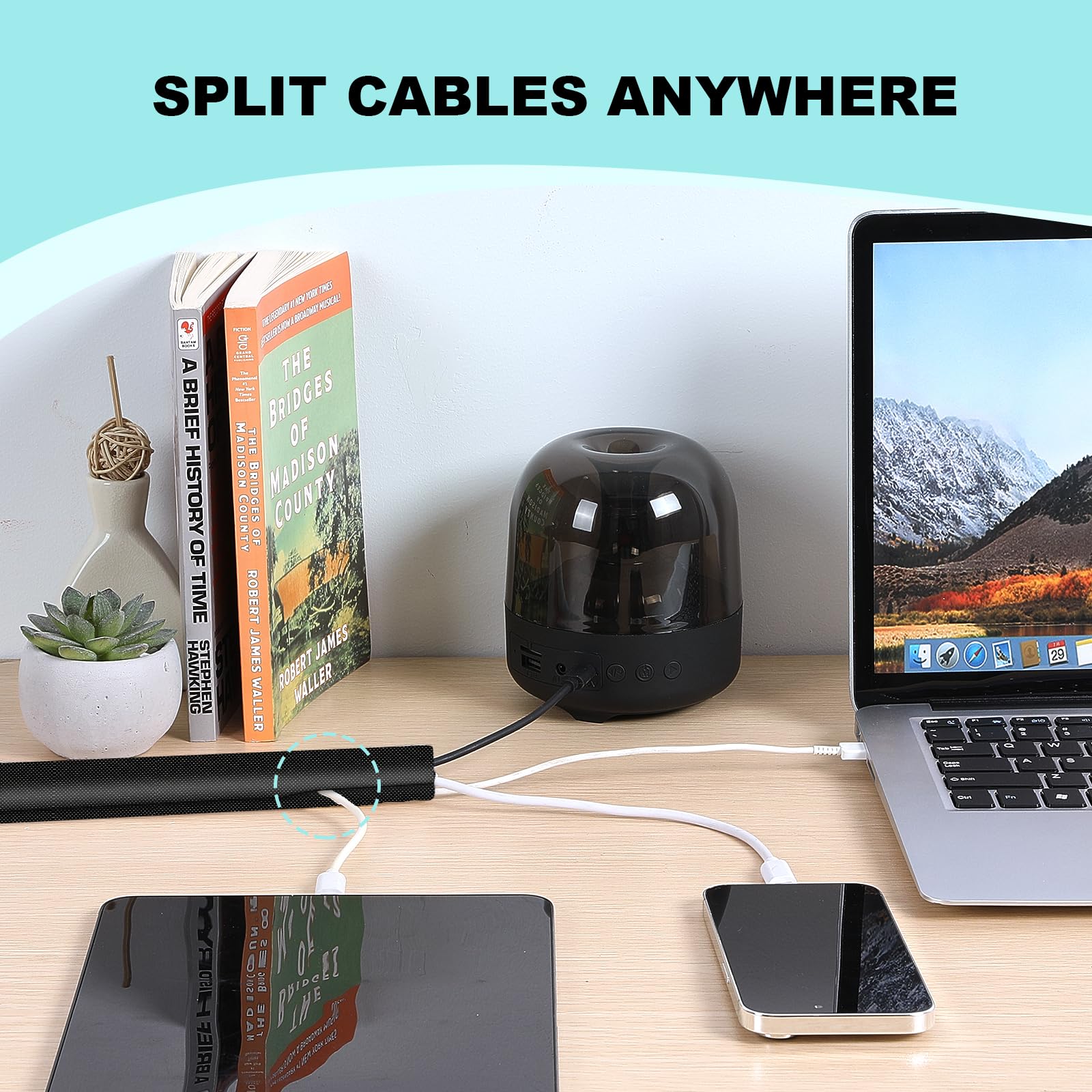 AGPTEK AGPTEK 20ft Cable Sleeve Cover for Pets Cord Protection Self-Wrapping Black 4/5 inch Dog Cat Chew Proof Management for Home Desk Automotive - View 5 of 5