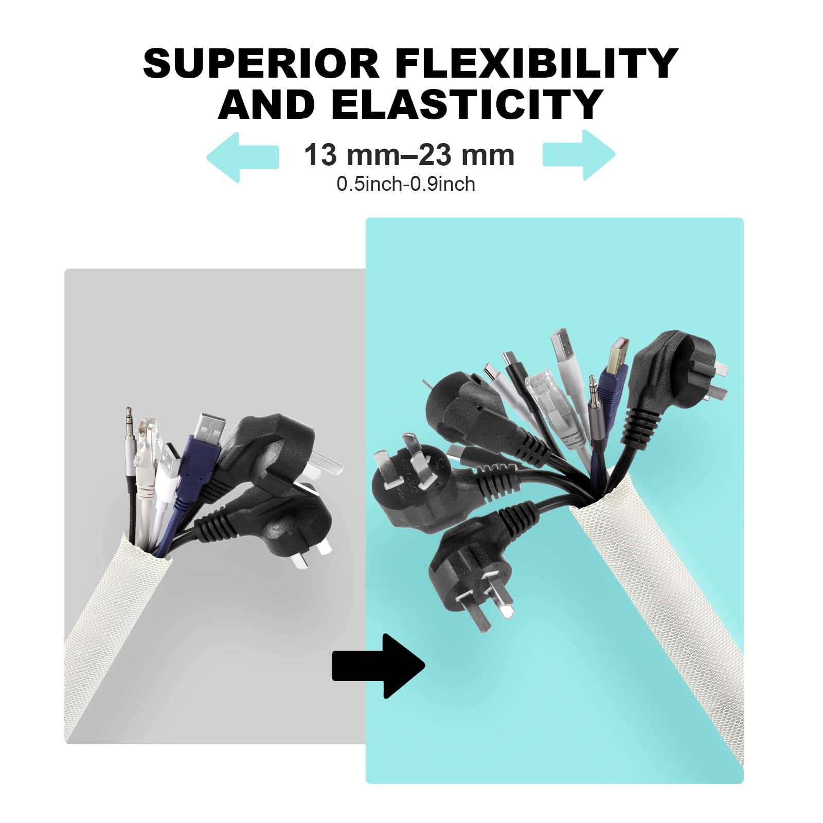 AGPTEK AGPTEK 10ft Cable Sleeve Cover 1.2 inch Cord Protector for Pets Chewing Home Desk Automotive Wire Loom Tubing White - View 3 of 6