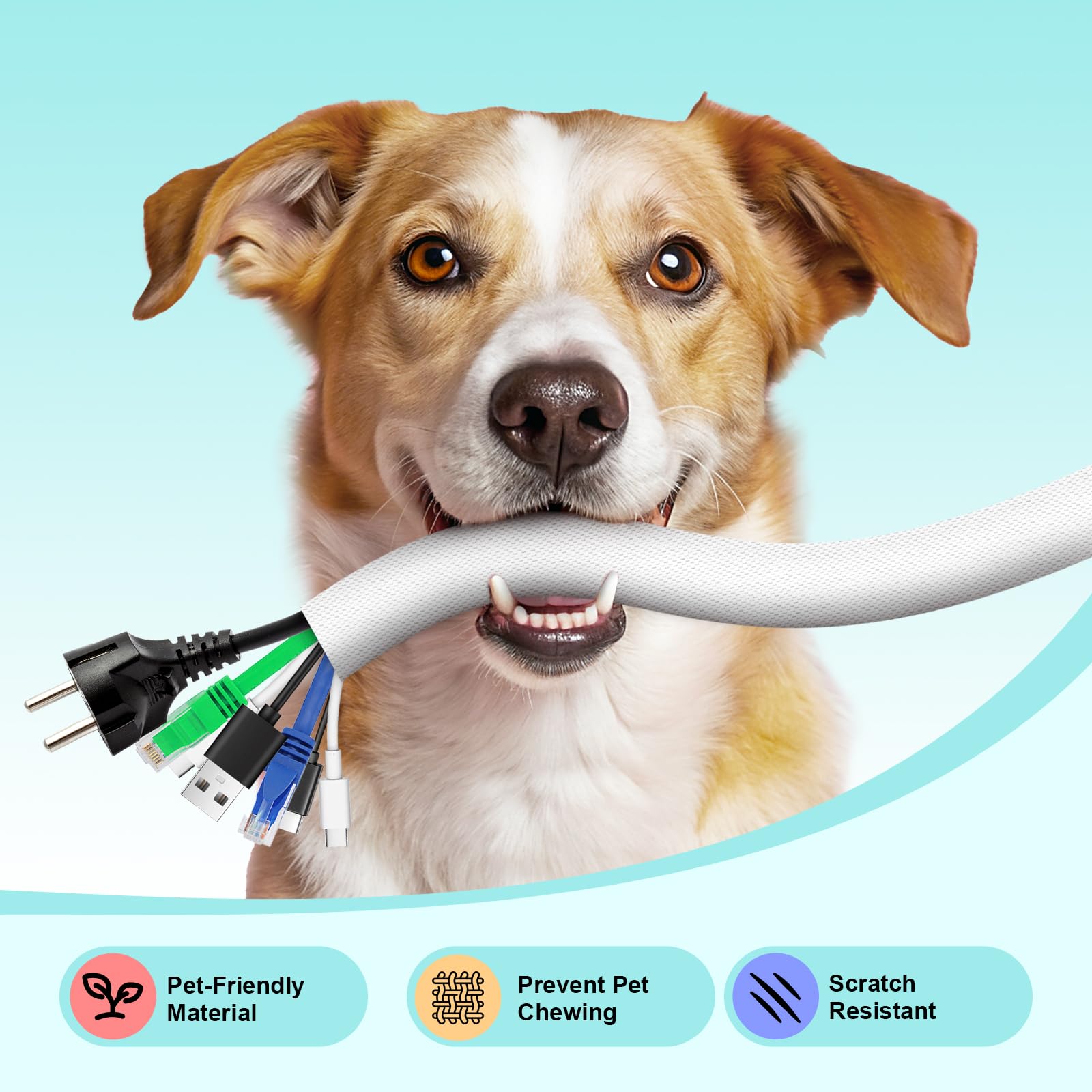 AGPTEK AGPTEK 10ft Cable Sleeve Cover 1.2 inch Cord Protector for Pets Chewing Home Desk Automotive Wire Loom Tubing White - View 5 of 6