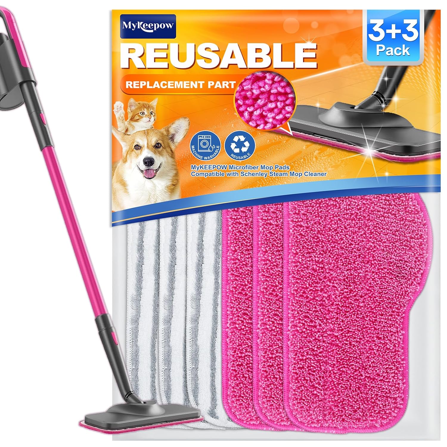 MyKEEPOW MyKEEPOW Steam Mop Pads Compatible with Schenley and Dupray Neat Steam Cleaner Microfiber Refill for Multi-Surface Floors 3 Plus 3 Pack