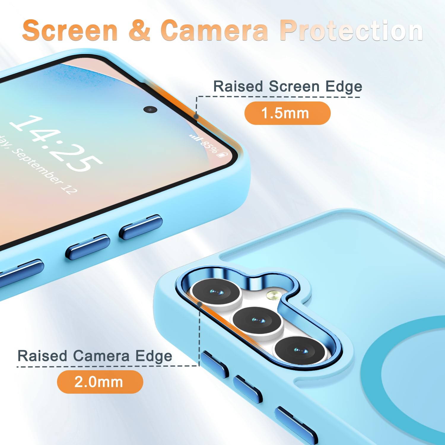 YENAPOON Samsung Galaxy S25 Plus Matte Magnetic Case with Screen Protector Shockproof Translucent Frosted Cover Light Blue - View 4 of 7