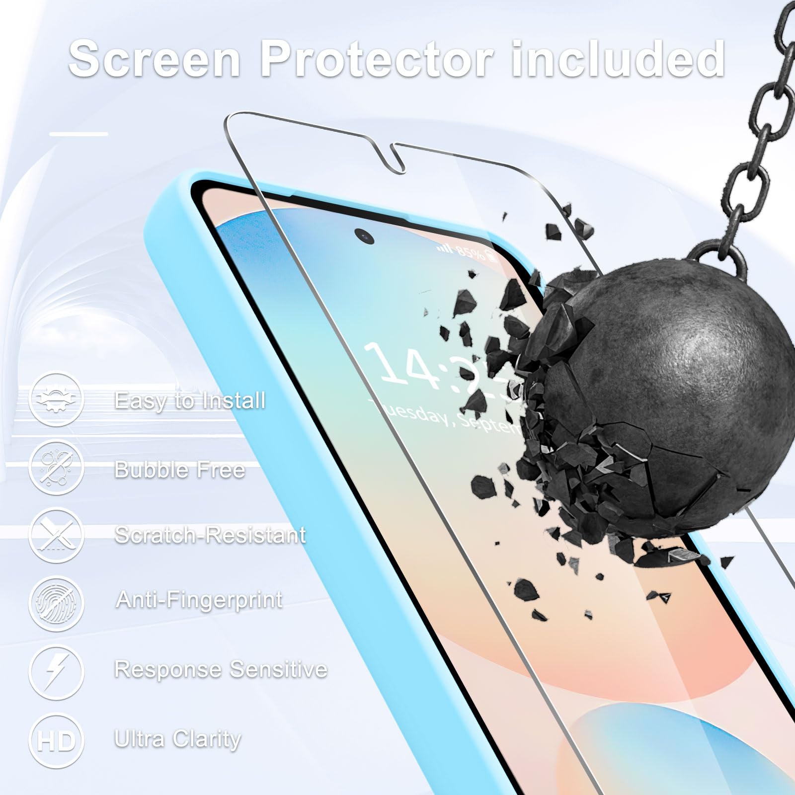 YENAPOON Samsung Galaxy S25 Plus Matte Magnetic Case with Screen Protector Shockproof Translucent Frosted Cover Light Blue - View 5 of 7