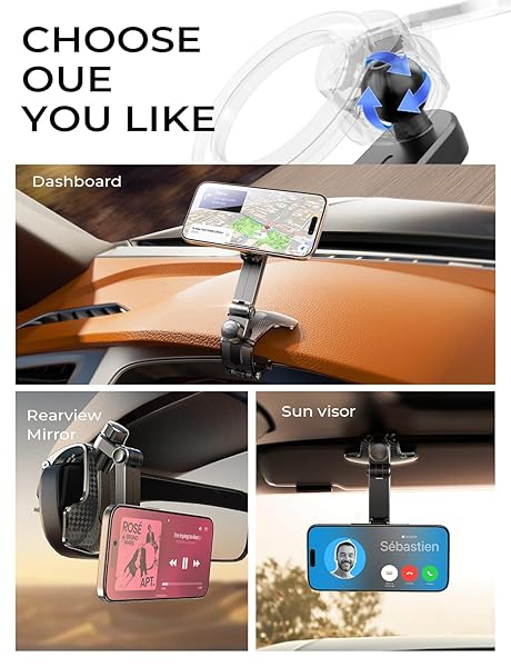 LISEN 360 Degree Rotation Car Phone Holder for Dashboard Clip Magnetic Mount Compatible with iPhone 16 15 14 13 12 for Driving Navigation - View 6 of 8