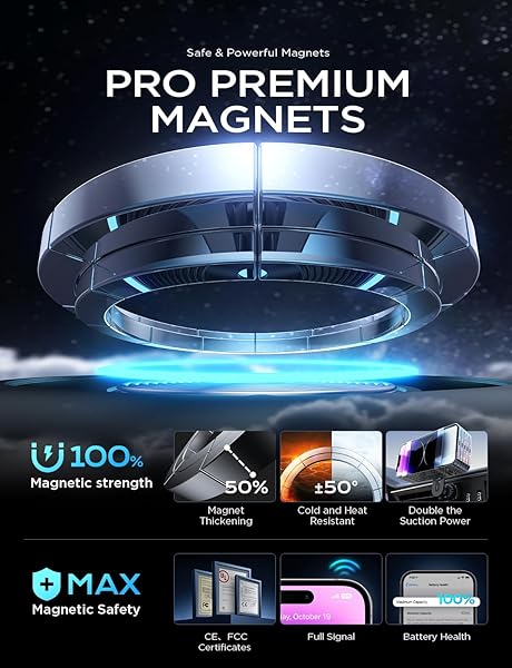 LISEN 360 Degree Rotation Car Phone Holder for Dashboard Clip Magnetic Mount Compatible with iPhone 16 15 14 13 12 for Driving Navigation - View 7 of 8