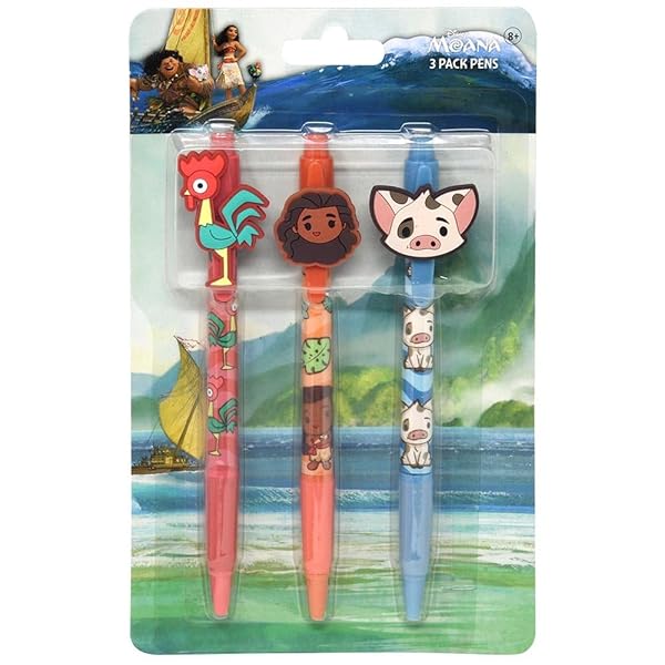 Disney Disney Moana 3-Pack Pens with Rubber Character Clips - Perfect for Kids & Collectors!