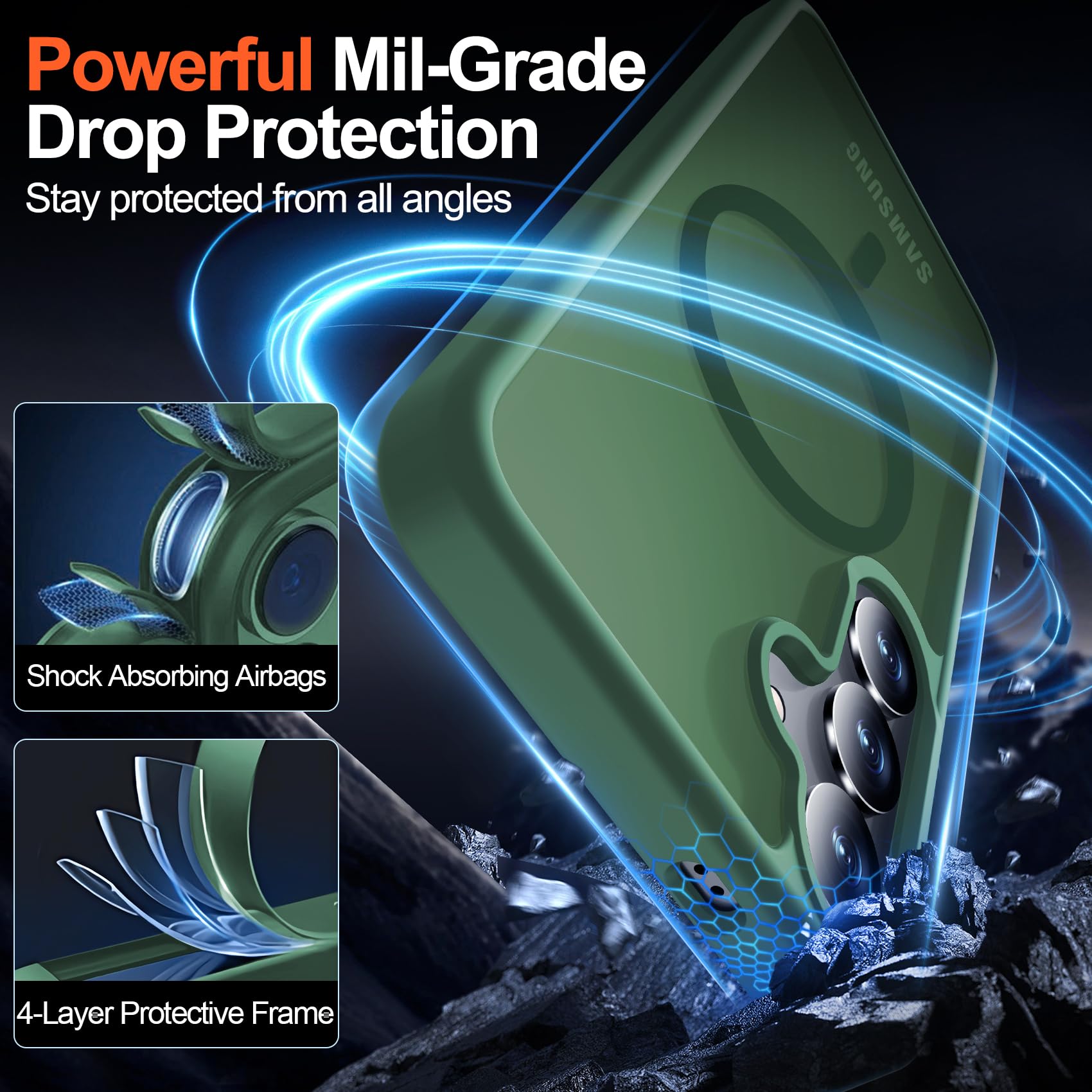 MOZOTER MOZOTER Samsung Galaxy S25 Plus Case Magnetic Compatible with MagSafe 12Ft Military Dropproof 2 Screen Protectors Slim Shockproof Green - View 3 of 8