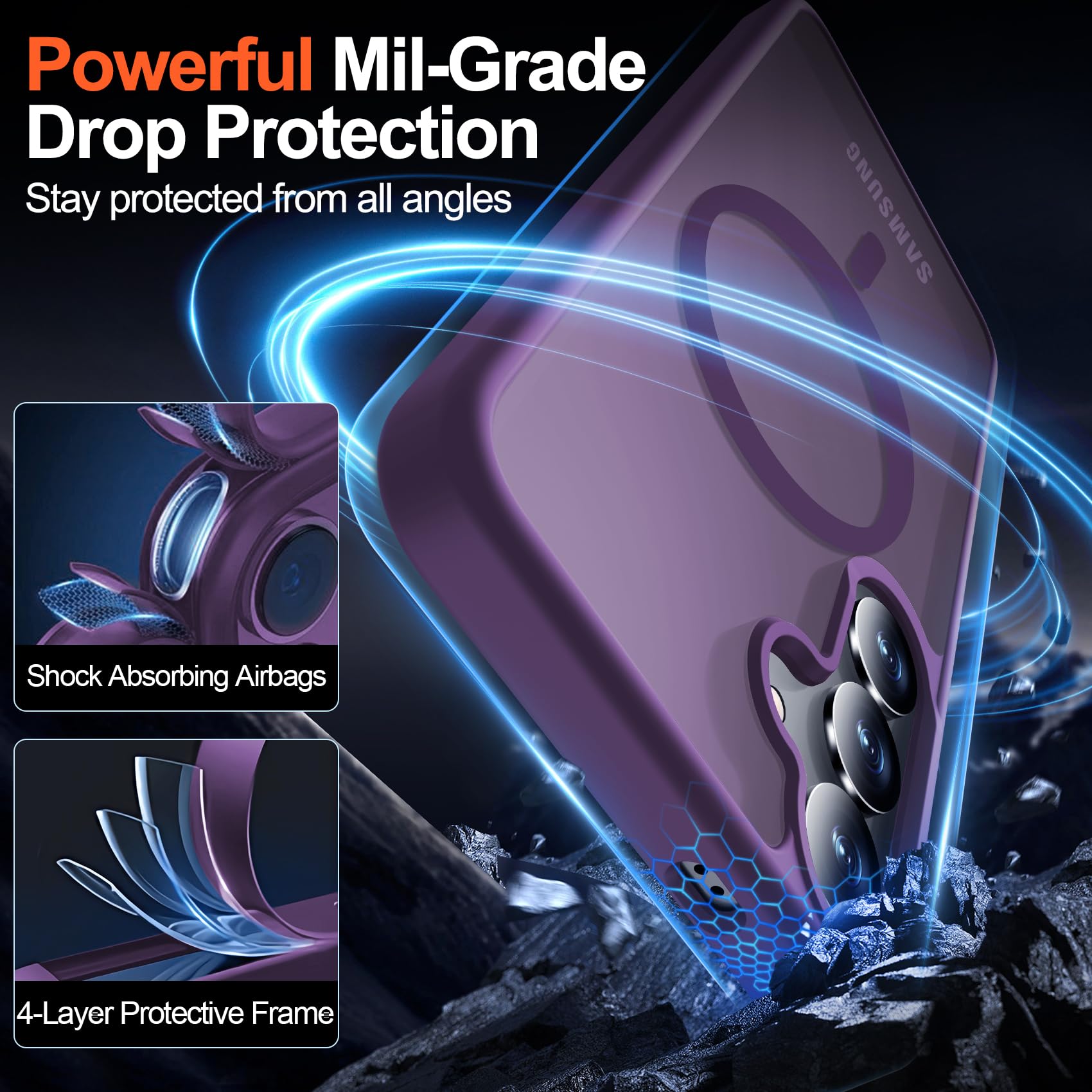 MOZOTER MOZOTER Samsung Galaxy S25 Plus Case Magnetic Compatible with MagSafe 12Ft Military Dropproof 2 Screen Protectors Slim Shockproof Purple - View 3 of 8