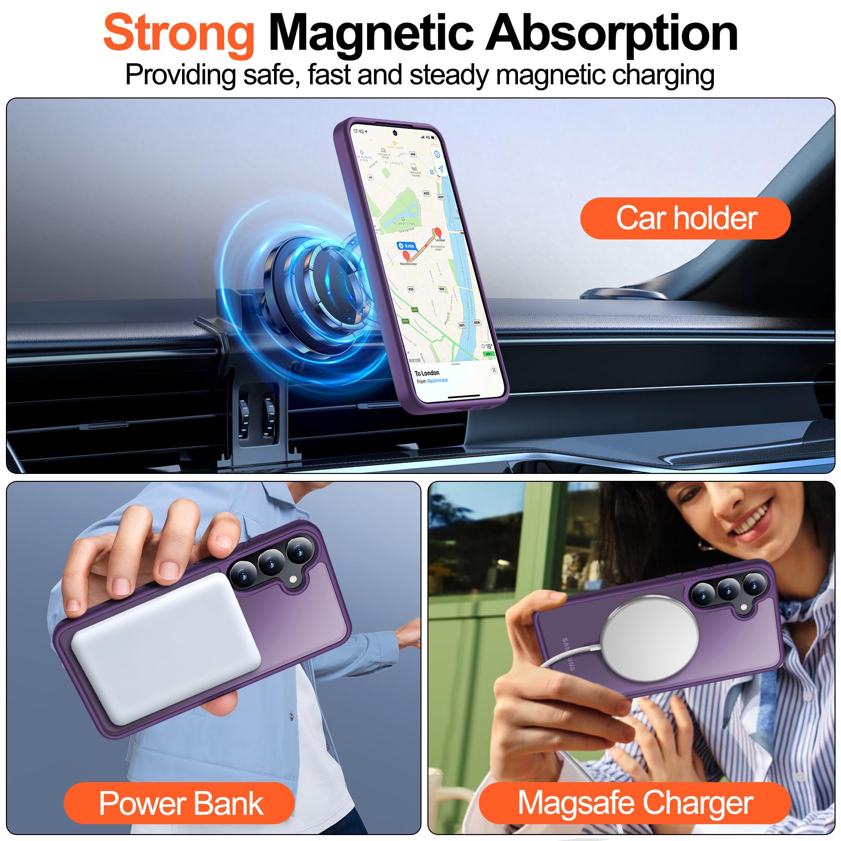 MOZOTER MOZOTER Samsung Galaxy S25 Plus Case Magnetic Compatible with MagSafe 12Ft Military Dropproof 2 Screen Protectors Slim Shockproof Purple - View 6 of 8
