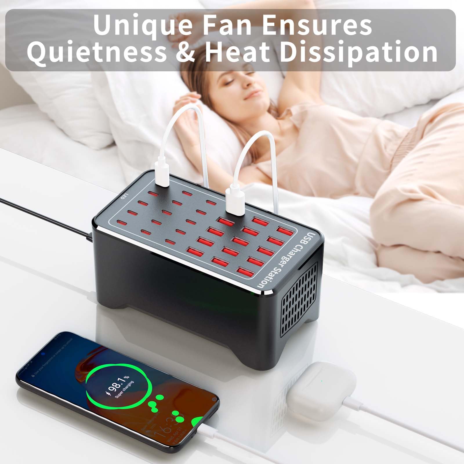 Yoodarmx 150W(30A) USB Charging Station, 30-Port USB C Charger Block, Multiple Desktop/Wall Fast Charger with Intelligent Protection Compatible with iPhone, iPad, Tablets, Smartphones - View 6 of 7