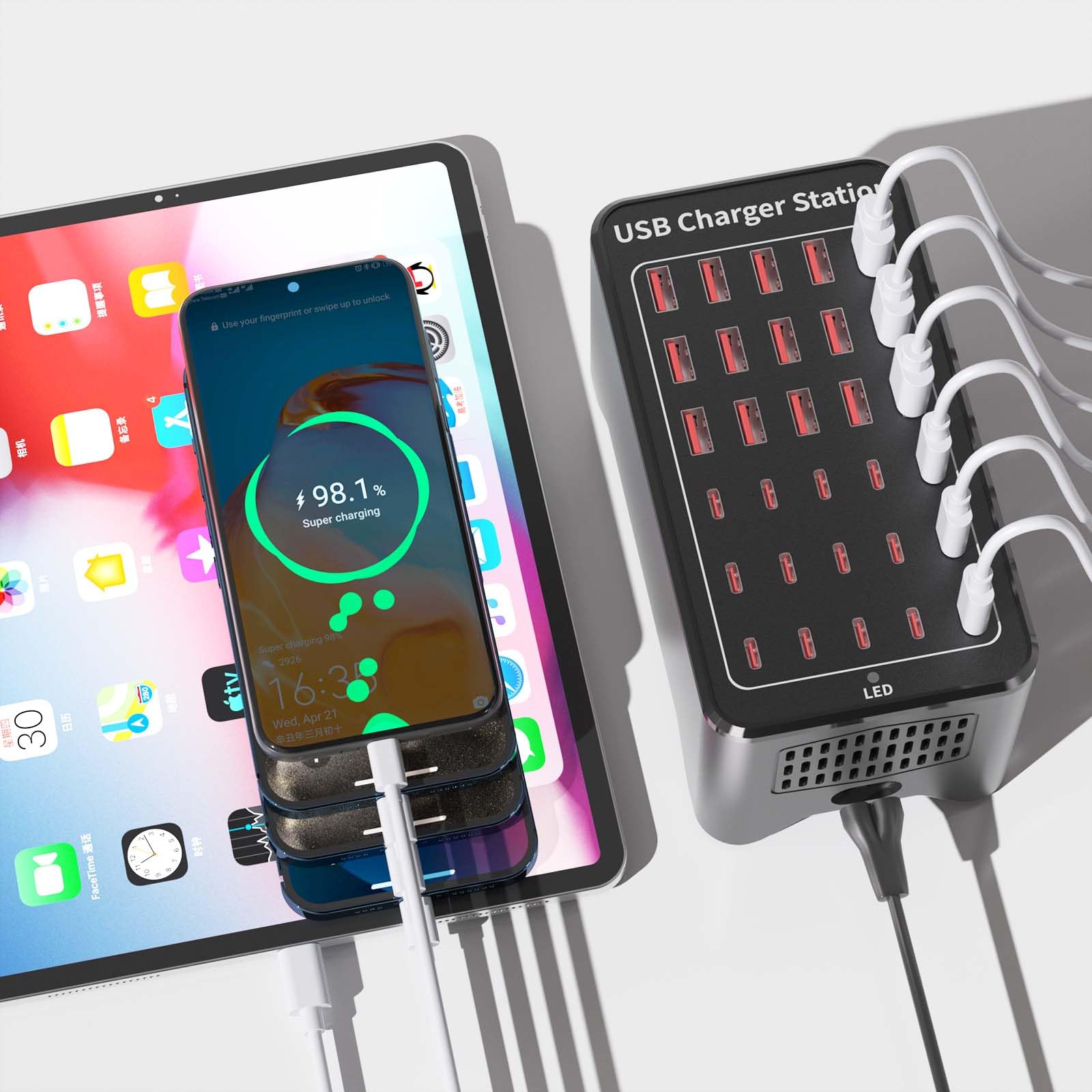 Yoodarmx 150W(30A) USB Charging Station, 30-Port USB C Charger Block, Multiple Desktop/Wall Fast Charger with Intelligent Protection Compatible with iPhone, iPad, Tablets, Smartphones - View 7 of 7