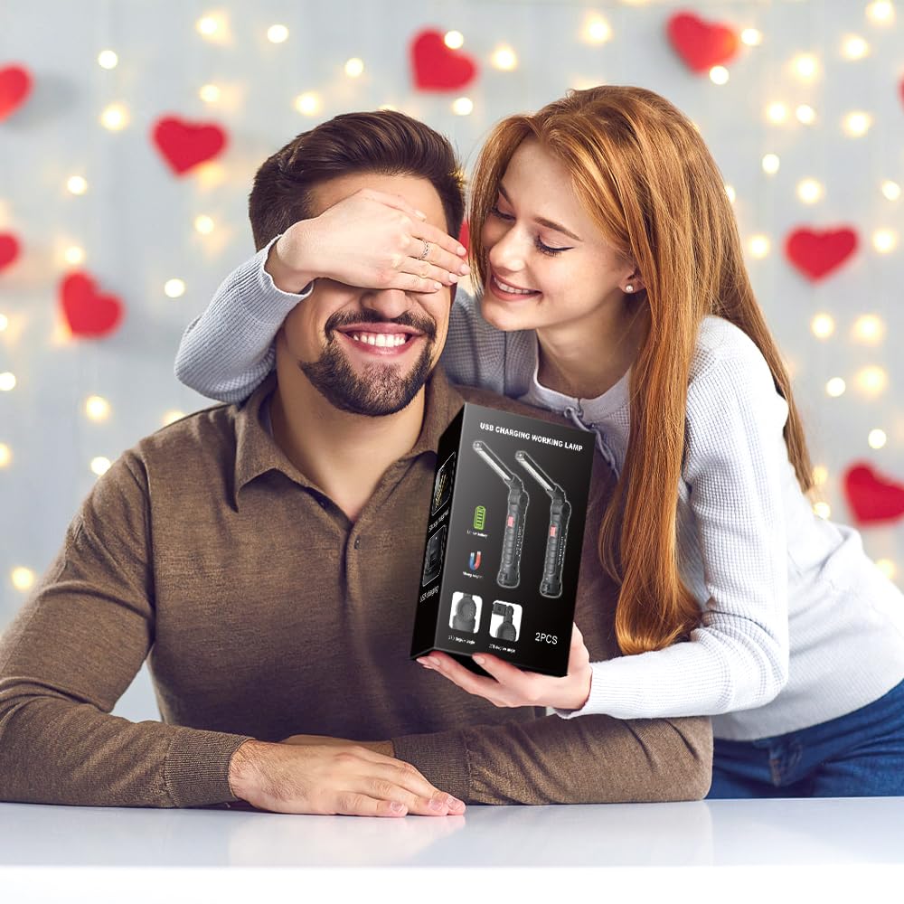 FIBRAVE LED Work Light Rechargeable Flashlight, Fathers Day Tool Gifts for Men Him Husband, Mechanic Torch Grill Light Foldable Inspection Lamp Magnetic Base 5 Modes 360Â° Rotate for Car Emergency Repair 2PCS - View 2 of 9