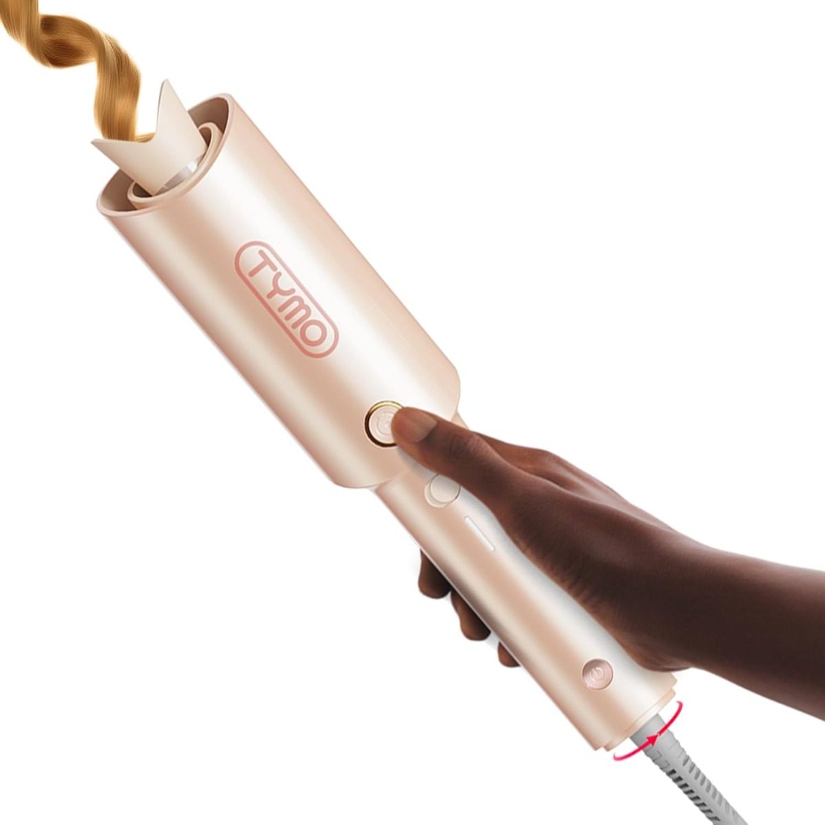 TYMO TYMO Automatic Rotating Curling Iron - TYMO CURLPRO Beach Waves Curling Wand, Portable Hair Curler, 500 Million Ionic, Dual Voltage & Lightweight for Travel, Ceramic Coating, 1 Inch, Peach