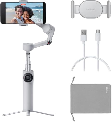 Insta360 Insta360 Flow 2 Grey - Foldable AI Phone Gimbal, AI Tracking, Multi-Person Tracking, Built-in Tripod/Selfie Stick, Remote Control, iPhone/Android Portable Stabilizer