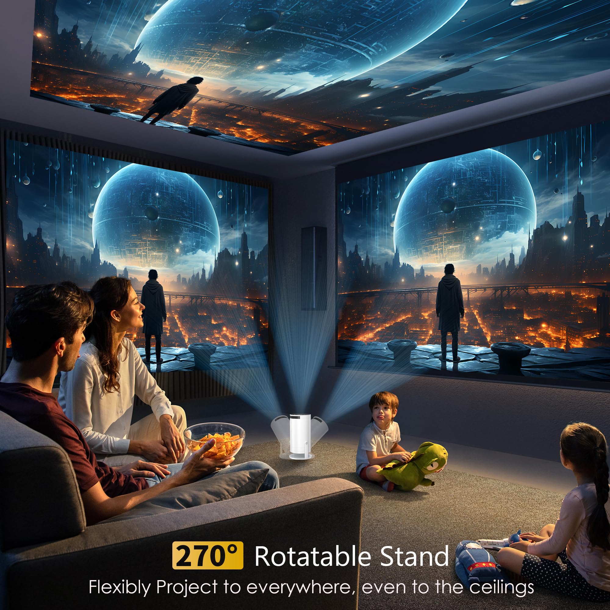 Sainellor Sainellor Mini Projector (Portable Projector With 4K Support, Rotatable Stand, Compatible With TV Stick/Smartphone/HDMI/USB For Bedroom/Outdoor) - View 6 of 9