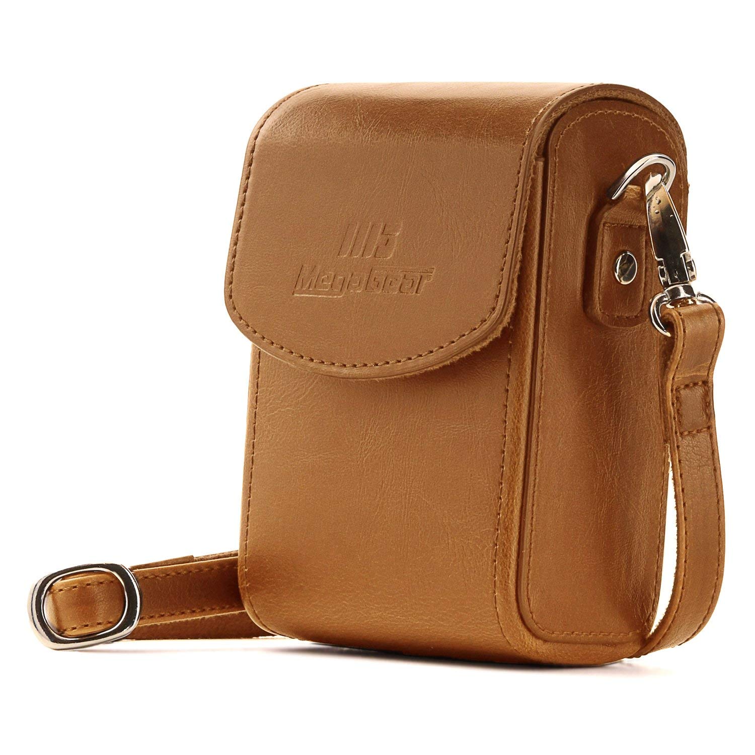 MegaGear MG768 Leather Camera Case with Strap compatible with Canon PowerShot G7 X Mark III, G7 X Mark II, G7 X - Light Brown